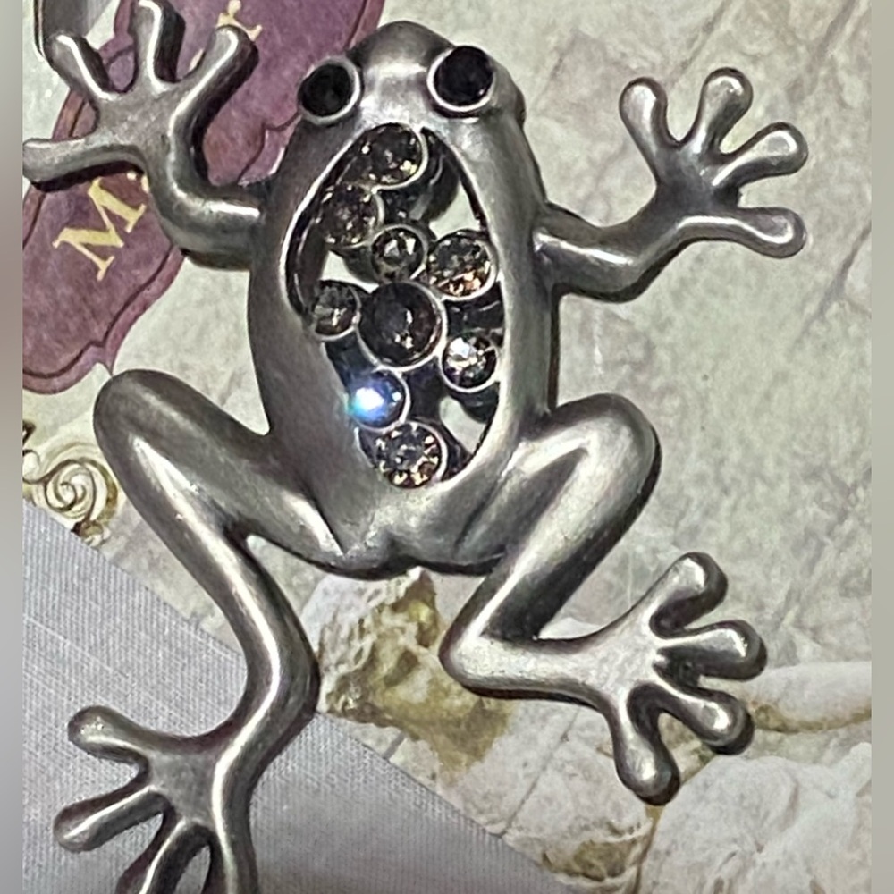 Manor House Metal Frog Pendant W/ Rhinestones Accents. Approximately 2” length